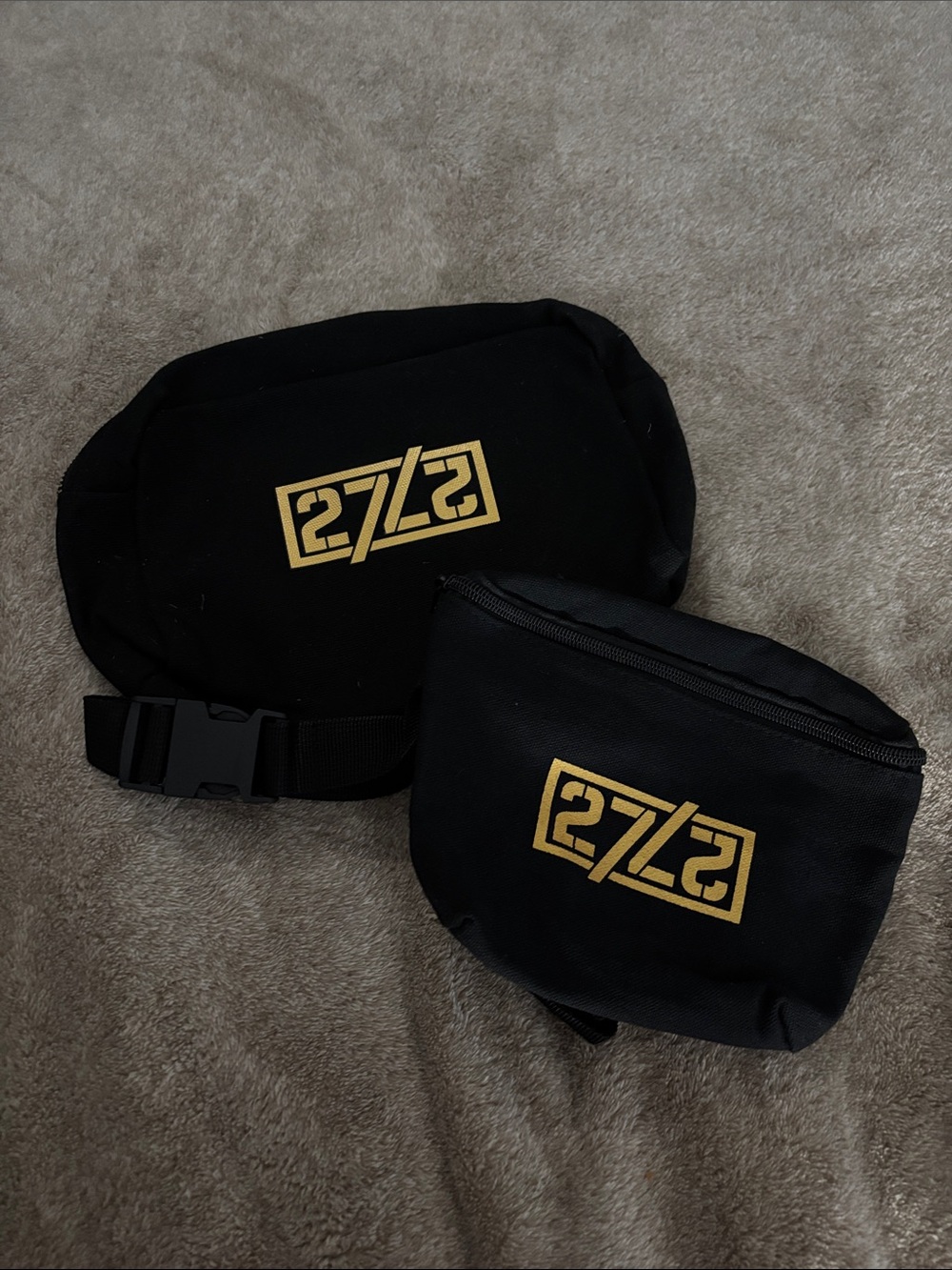 Black Waist Bag with Gold Logo - Sleek Men’s Hip Pack